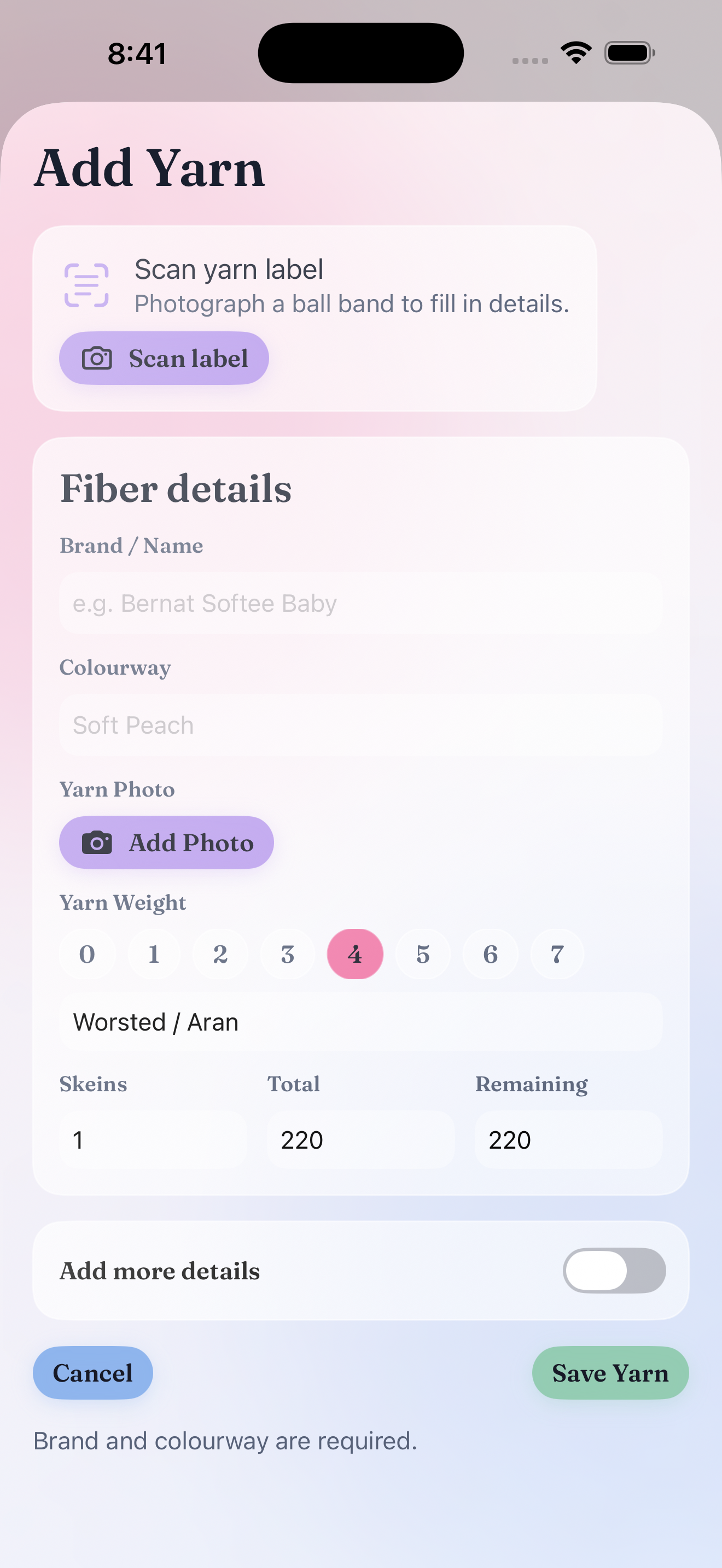 Fibecheck add yarn screen ready for label scan